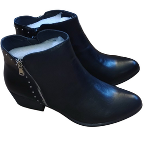 Portland Boot Co Black Trudy Side Zip Bootie. Ankle. Studs